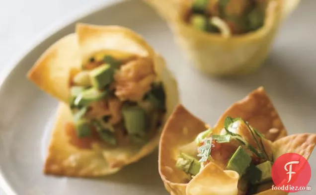 Won Ton Cups with Hot-Smoked Salmon and Avocado
