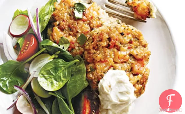 Shrimp and White Bean Cakes with Roasted Garlic Sauce