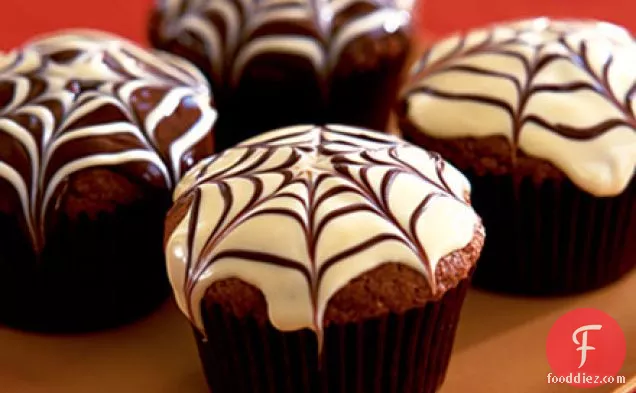 Spider web chocolate fudge muffins