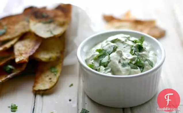 Creamy Avocado Dip And Baked Taco Potato Chips