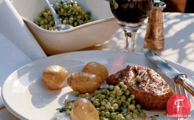 Grilled duck breast with minted peas