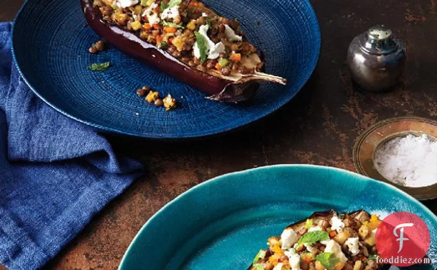 Eggplant with Lentils and Goat Cheese