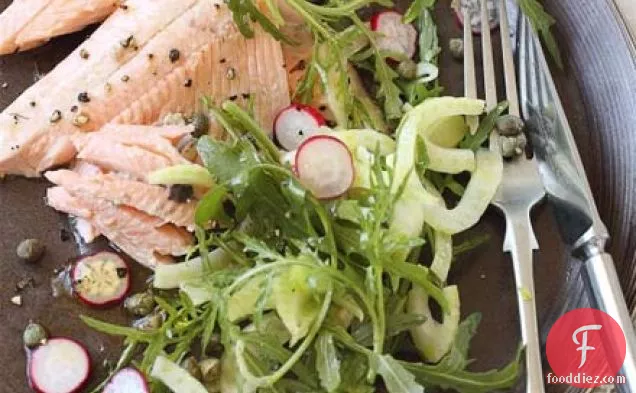 Baked trout with fennel, radish & rocket salad