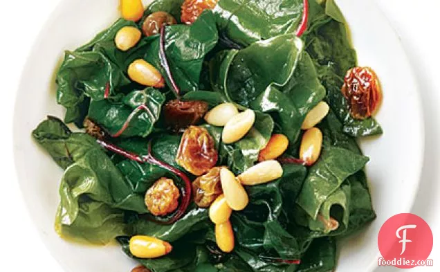 Golden Raisins and Pine Nuts Swiss Chard