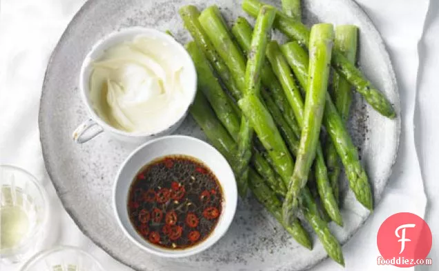 Asparagus with dipping sauces