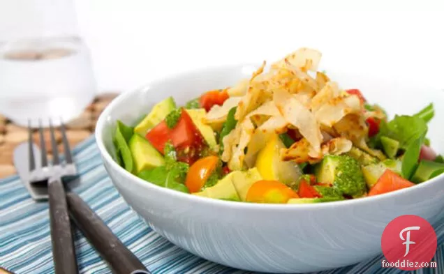 Heirloom Tomato And Avocado Salad With Crispy Wontons And Spicy