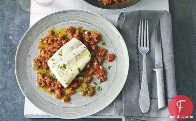 Simple grilled fish with Moroccan spiced tomatoes