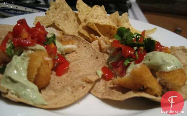 Super Easy Fish Tacos With Avocado Cream