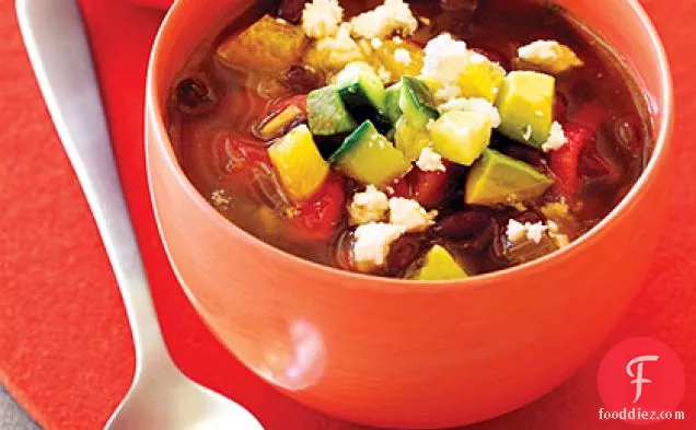 Black Bean Soup with Avocado, Orange, and Cucumber