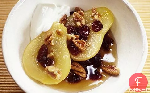 Maple pears with pecans & cranberries
