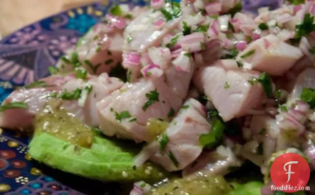 Yellowtail Ceviche With Avocado And Tomatillo Sauce
