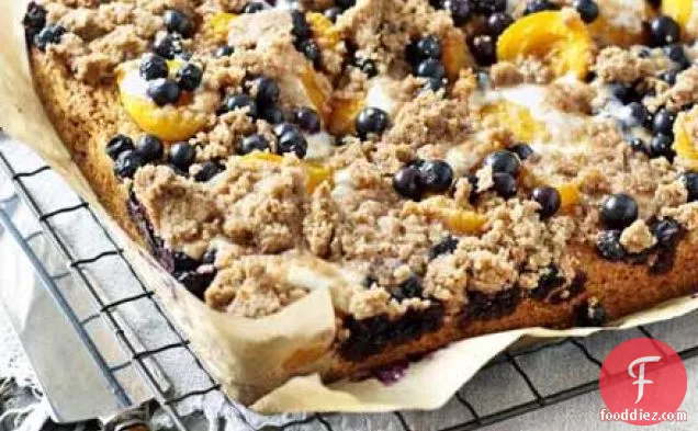 Apricot & blueberry crumble cake