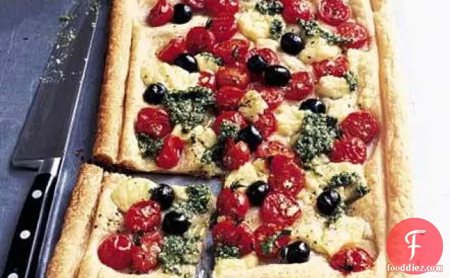 Cheese, tomato & pesto tart