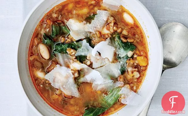Toasted Spelt Soup with Escarole and White Beans