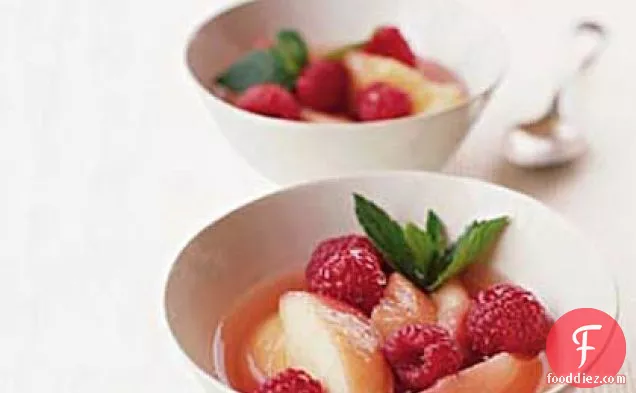 White Peaches and Raspberries in Champagne Syrup