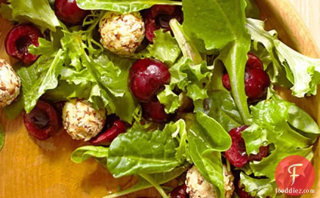 Mixed Greens with Cherries and Feta Cheese Balls