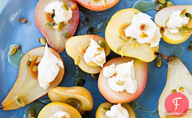 Sauvignon Blanc-Poached Pears with Spicy Pepitas