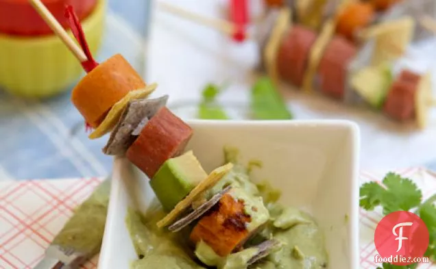 Grilled Hotdog Skewers With Creamy Avocado Dip