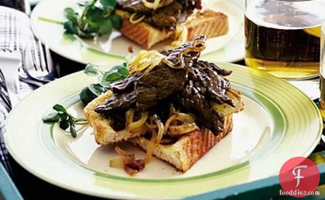 Dad's minute steak with golden onions