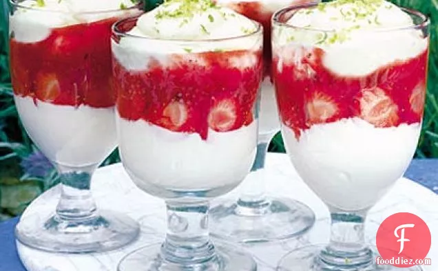 Coconut custards with strawberries & lime