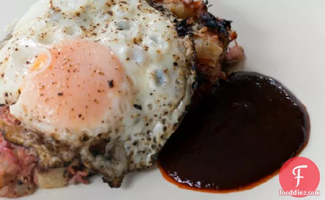 Corned Beef Hash With Eggs & Roasted Red Pepper Ketchup