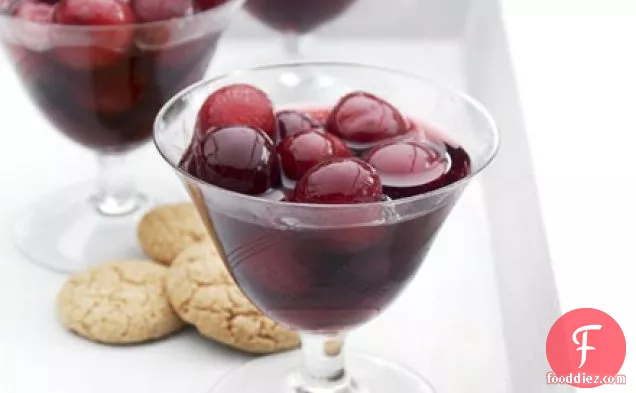 Cherries in rosé wine & vanilla syrup