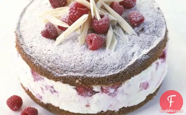 White chocolate, raspberry & hazelnut marble torte
