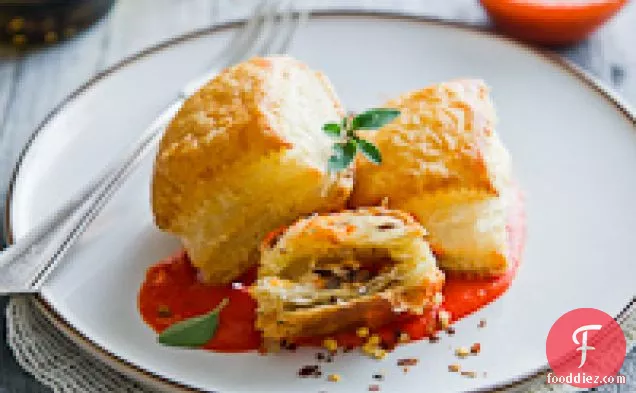 Pancetta, Caramelized Onion & Kalamata Puff Pastry “ravioli” Wi