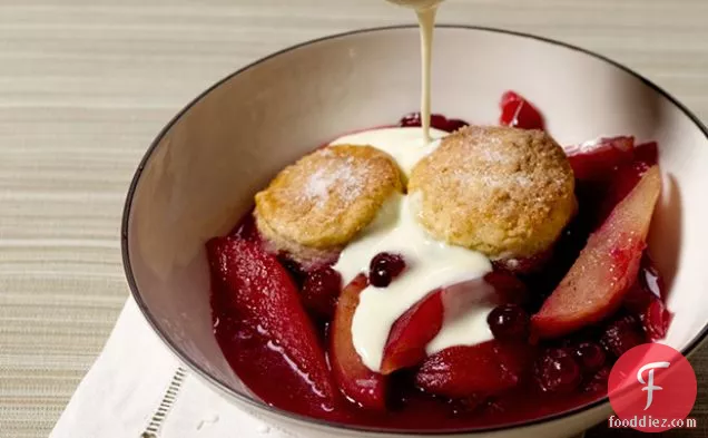 Pear and Cranberry Cobbler with Citrus-Infused Custard Sauce