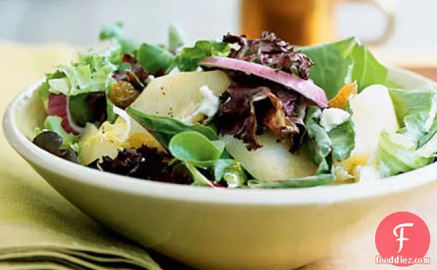 Poached Pear and Greens Salad