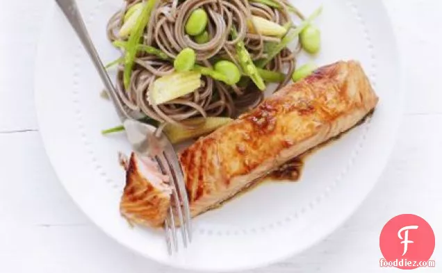 Soy & ginger salmon with soba noodles