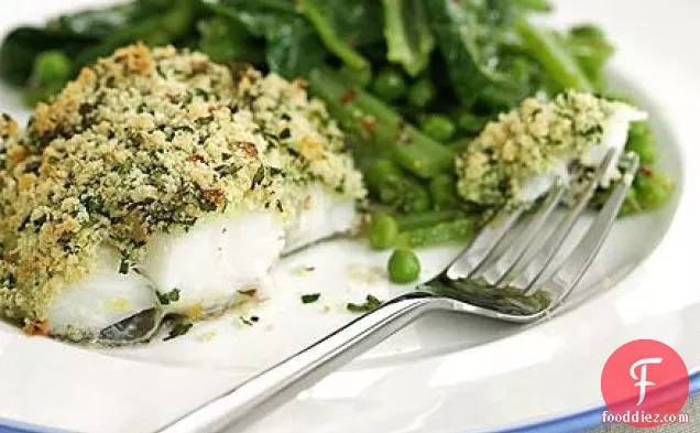 Cod with lemon & parsley crust & summer greens
