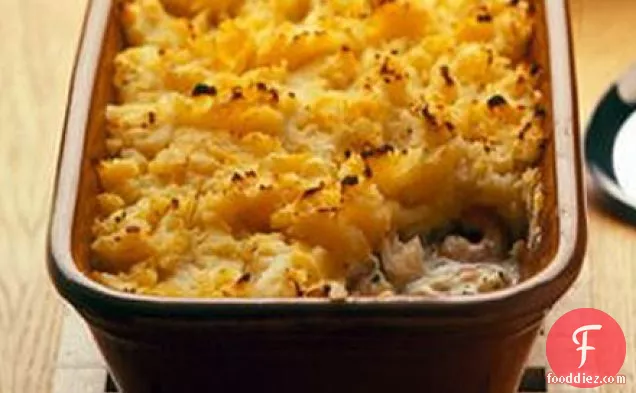 Fish pie with swede & potato topping