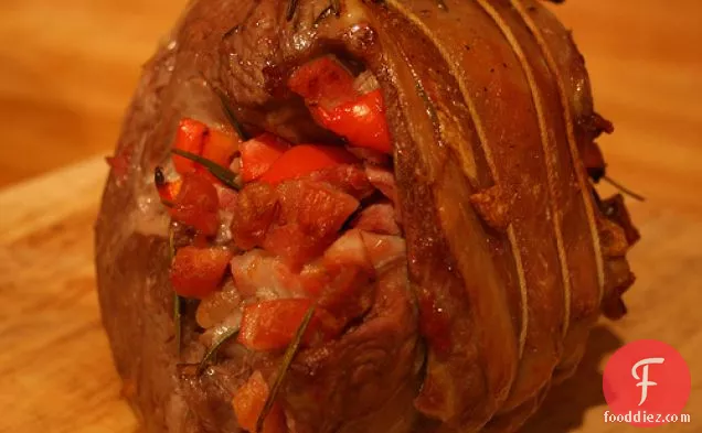 Leg Of Lamb Stuffed With Pancetta, Red Pepper And Rosemary
