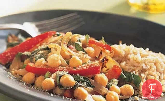 Chickpea, Red Pepper, and Basil Sauté