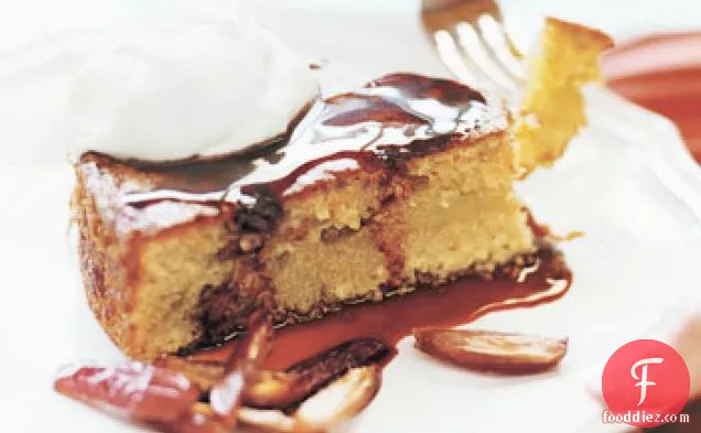 Olive Oil Couscous Cake with Crème Fraîche and Date Syrup