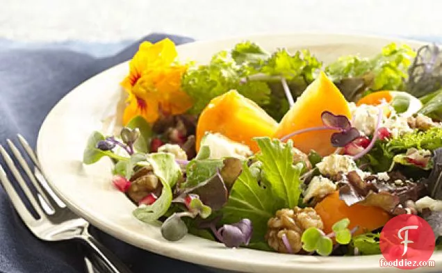 Persimmon and Blue Cheese Salad With Walnuts