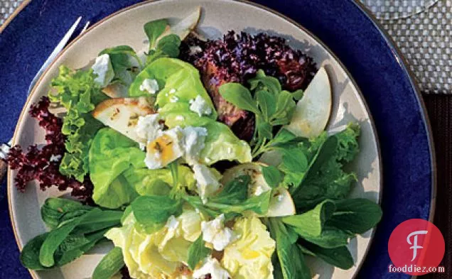 Mixed Lettuce, Pear, and Goat Cheese Salad with Citrus Dressing