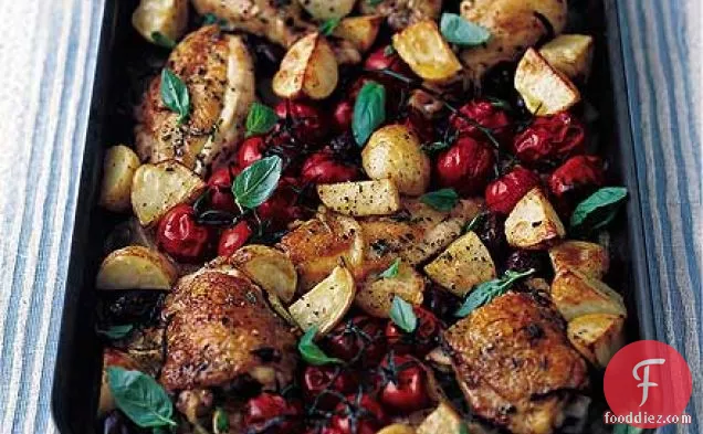 Braised chicken with olives and tomatoes