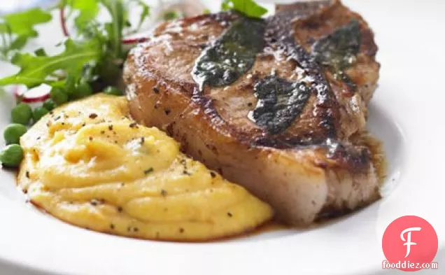 Veal chops with sage & creamy squash polenta