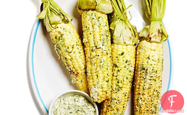 Grilled Corn on the Cob with Cilantro Queso Fresco Butter