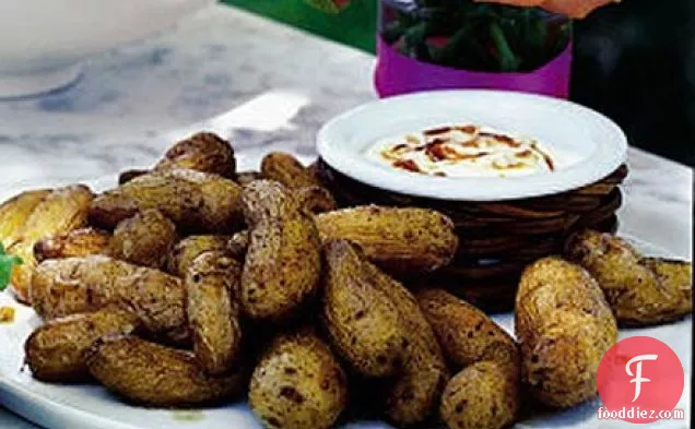 Roasted new potatoes with chilli crème fraîche