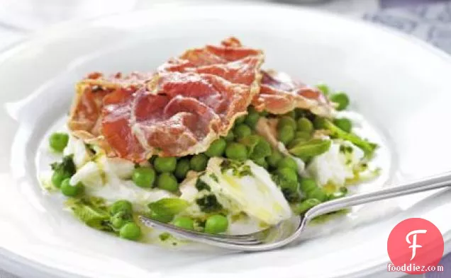 Crisp prosciutto, pea & mozzarella salad with mint vinaigrette