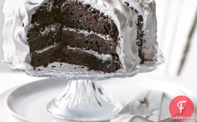 Chocolate fudge cake with angel frosting