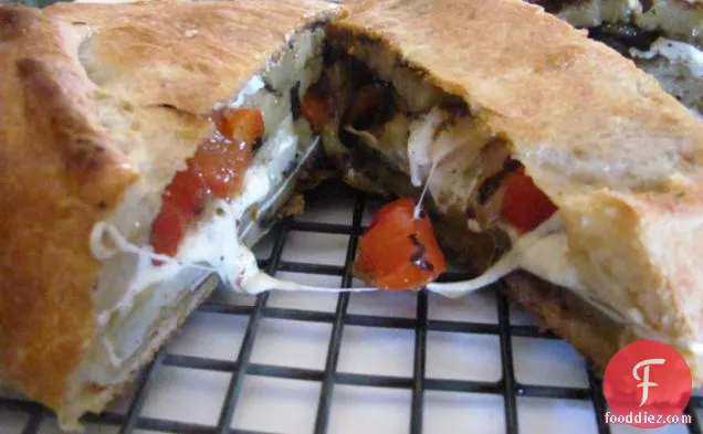 Grilled Eggplant, Onion, And Red Pepper Stuffed Bread
