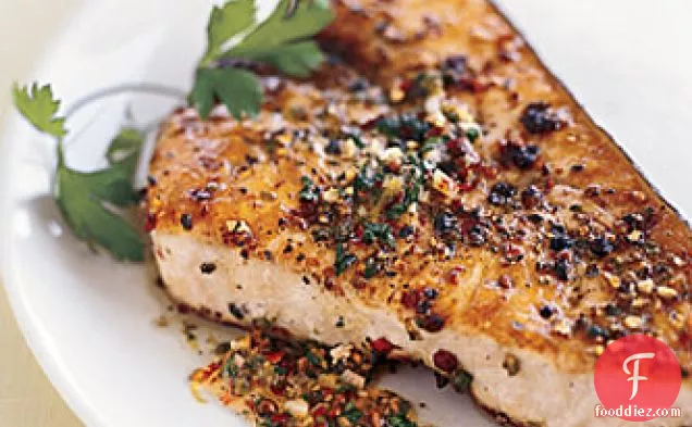 Pan-Roasted Swordfish Steaks with Mixed-Peppercorn Butter