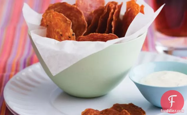 Salami Chips with Grainy Mustard Dip