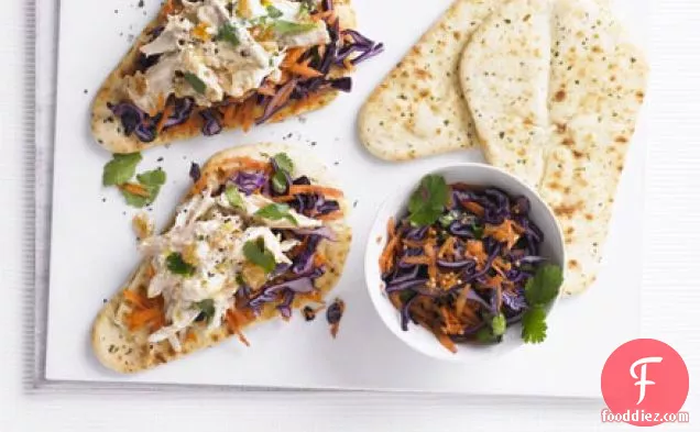 Coronation chicken naans with Indian slaw