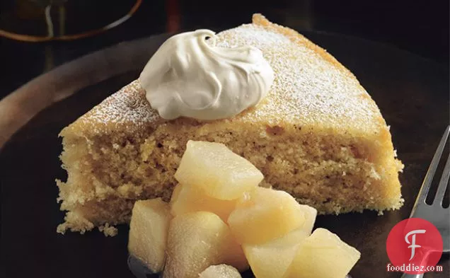 Buttermilk Spice Cake with Pear Compote and Crème Fraîche