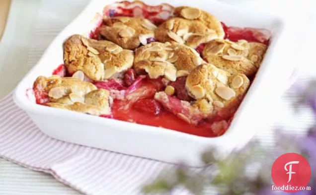 Rhubarb & strawberry cobbler with orange cream